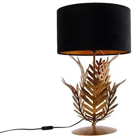 Vintage stolná lampa zlatá so zamatovým odtieňom čierna 35 cm - Botanica