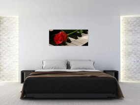 Obraz - Klavír a ruža (120x50 cm)