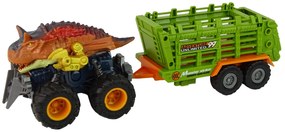 Lean Toys Hnedé vozidlo s prívesom a motívom Dinosaura - 4 kusy dinosaura