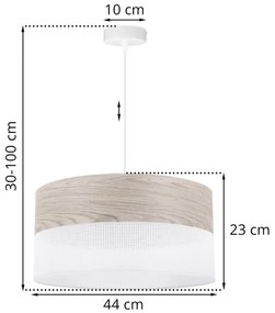 Závesné svietidlo Wood, 1x svetlobéžová dubová dýha/biele PVC tienidlo, (fi 44cm)