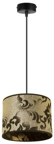 Závesné svietidlo WERONA 1, 1x čierne/zlaté textilné tienidlo so vzorom, (fi 20cm)
