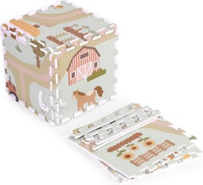 ECOTOYS Detská EVA penová podložka – puzzle Farma 90,5×90,5 cm, 21 dielov, písmená a čísla