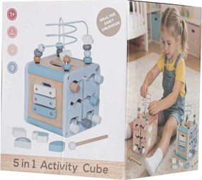 KIK Drevená edukačná manipulačná kocka 5v1, modrá