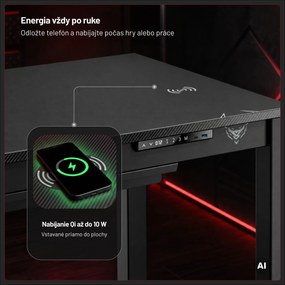 Herný stôl elektricky nastaviteľný, vstavaná bezdrôtová nabíjačka QI a USB: Diablo X-RIFT čierny
