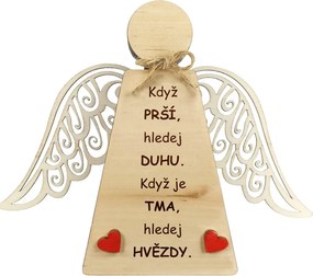 AMADEA Drevený anjel stojaci s krídlami a motivačným textom, masívne drevo, 18 x 15 cm