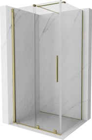 Mexen Velar, sprchový kút s posuvnými dverami 140(dvere) x 90(stena) cm, 8mm číre sklo, zlatá lesklá, 871-140-090-01-50