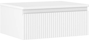 Mexen Rivel, kúpeľňová skrinka 60 cm s pracovnou doskou, 1 zásuvka, drážkovaná, biela matná, 91A20-06023-1-BFC01