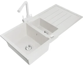 Mexen Andres, granitový drez 1000x500x200 mm, 1,5-komorový + biela batéria Duero, biela, 6515-20-671600-20