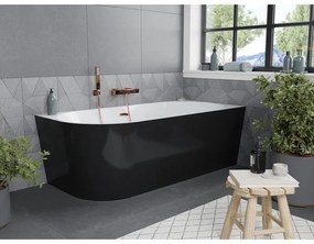 Mexen Mia, voľne stojaca rohová vaňa, pravá, 160 x 75 cm, biela-čierna, ružové zlato prepad, 52691607575P-60