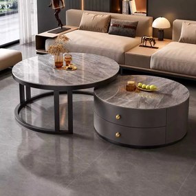LuxuryForm DESIGN Konferenčný stolík ORION 70 × 70 / 50 × 50 cm – sivý / sivý mramor (set 2 ks)