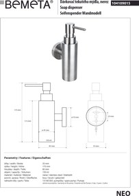 Bemeta Design NEO: Dávkovač mydla, 150 ml - 104109015
