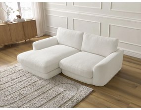 Biela rohová pohovka z textílie buklé (ľavý roh/s leňoškou) Leonore – Bobochic Paris