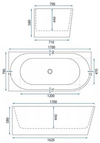 Rea Bellanto Slim, rohová akrylátová vaňa 1700x790x580 mm, ľavá, biela, REA-W0131