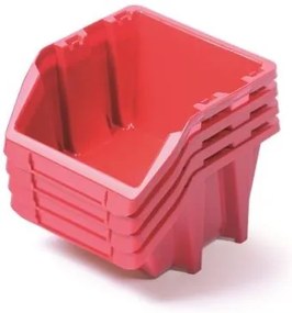 Sada 4 úložných boxov po 27,2 × 23,8 × 16 cm, červená