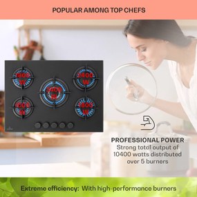 Klarstein Firetale, plynová varná doska, 5 hliníkových horákov, 70 cm, vrátane hadice a redukčného ventilu