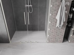 Mexen Velar L Duo, posuvné sprchové dvere do otvoru 140 cm, 8mm číre sklo, brúsená oceľ, 871-140-003-02-97