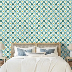 Tapeta farebné kvietky na tyrkysovom pozadí