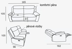 Kožená pohovka CONTINENTAL s elektrickou funkciou relax 2P, elektrické, červená (rosso 304)
