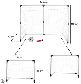 Detská futbalová bránka KIK 2v1, 143 x 110 x 70 cm
