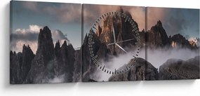 Obraz - Talianske dolomity schované v hmle (s hodinami) (90x30 cm)