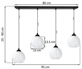 Závesné svietidlo Costa, 4x biele sklenené tienidlo, b