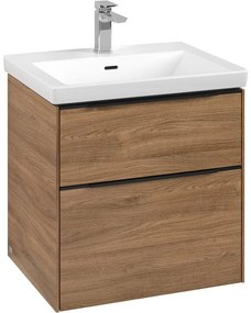 VILLEROY &amp; BOCH Subway 3.0 závesná skrinka pod umývadlo, 2 zásuvky, s LED osvetlením, 572 x 478 x 429 mm, Oak Kansas, C578L1RH