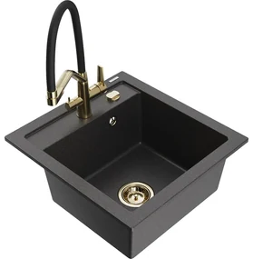 Mexen Vito, 1-komorový granitový drez 520x490x210 mm, drezová batéria Duo, čierna škvrnitá, 6503-76-671701-57-G