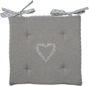 Šedý bavlnený podsedák s výplňou a srdiečkom Lovely Heart - 40*40*4 cm