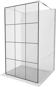 Mexen Kioto, priechodná sprchová zástena 110 x 200 cm, 8mm sklo číre/čierny vzor, 2x chrómová stabilizačná rozpera, 800-110-002-01-77
