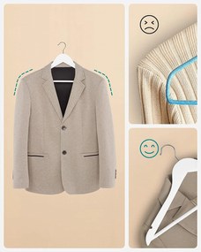 Vešiaky na šaty, s protišmykovými nohavicovými tyčami, sada 10 ks, biele