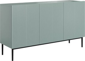 Komoda Nicole 150 cm trojdverová s ryhovaným čelom - šalviová / čierne nohy