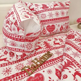 Obliečky bavlnené Vianočné obliečky Christmas červené TiaHome - 1x Vankúš 90x70cm, 1x Paplón 140x200cm