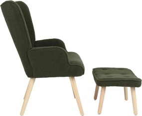 Relaxačné kreslo ušiak ROMEO II + taburet — masívne drevo, látka bouclé, prírodná / zelená