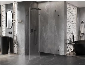 Mexen Lunar, päťuholníkový sprchový kút naklápací doľava 90 x 80 cm, 8mm číre sklo, grafitový profil, 831-090L-080P-95-00-L
