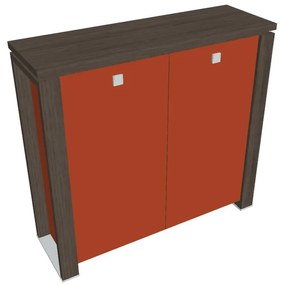 Stredná skriňa Verno+ S 140 x 46 x 130 cm, sklenené dvere, dub antracit / oranžová