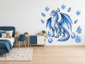 Ľadový drak s kryštálmi realistické akvarelové nálepky na stenu pre staršie chlapcov arch 35 x 46 cm