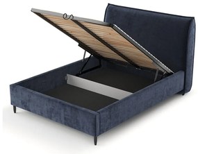 Tmavomodrá čalúnená dvojlôžková posteľ s úložným priestorom s roštom 160x200 cm Shell – Maison de Rêve