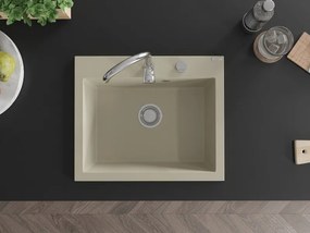 Mexen Elix, 1-korový granitový drez 600 x 500 mm, béžová, chrómový sifón, 6525601005-69