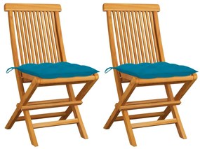 vidaXL Záhradné stoličky s bledomodrými podložkami 2 ks tíkový masív