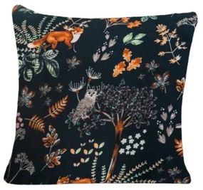 Mikroplyšová obliečka na vankúšik THE FOX AND THE HARE 45x45 cm, tmavozelený