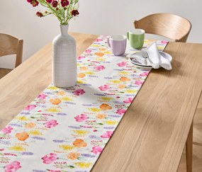 Behúň na stôl, biely s kvetinovou potlačou