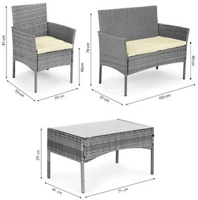 ZÁHRADNÝ SET CONO ŠEDÝ POHOVKA + 2 x KRESLO + STÔL