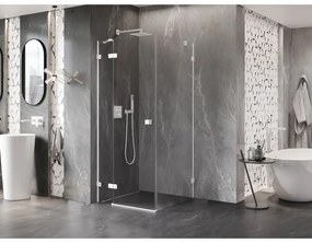 Mexen Lunar, výklopný sprchový kút ľavý 90 x 90 cm, 8mm číre sklo, biely profil, 834-090-090-20-00-L