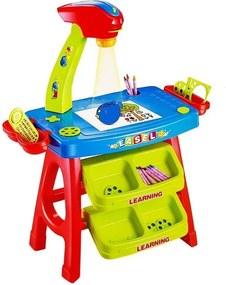 LEAN Toys Zásuvkový vzdelávací stôl s projektorom 36 obrázkov Pastelky Šablóny Modrá červená