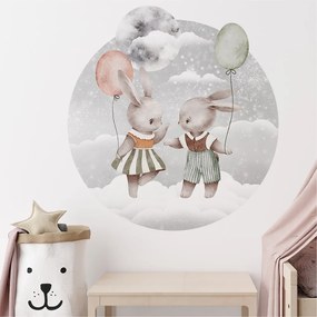 Gario Detská nálepka na stenu Dreamland - zajačiky s balónmi Rozmery: 100 x 95 cm
