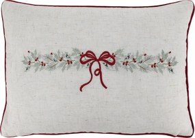 Krémová obliečka na vankúš Aix s mašľou a výšivkou girlandy – 50*35 cm