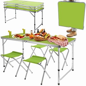 Skladacia kempingová súprava zelená - stôl + 4 stoličky