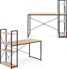 Písací stôl s regálom LOFTY 120x60 cm, čierny / dekor dub