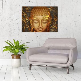 Sklenený obraz - Zlatý Budha (70x50 cm)