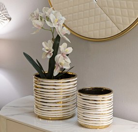 Sada 2 ks keramických obalů na květináče Blom bílo-zlatá